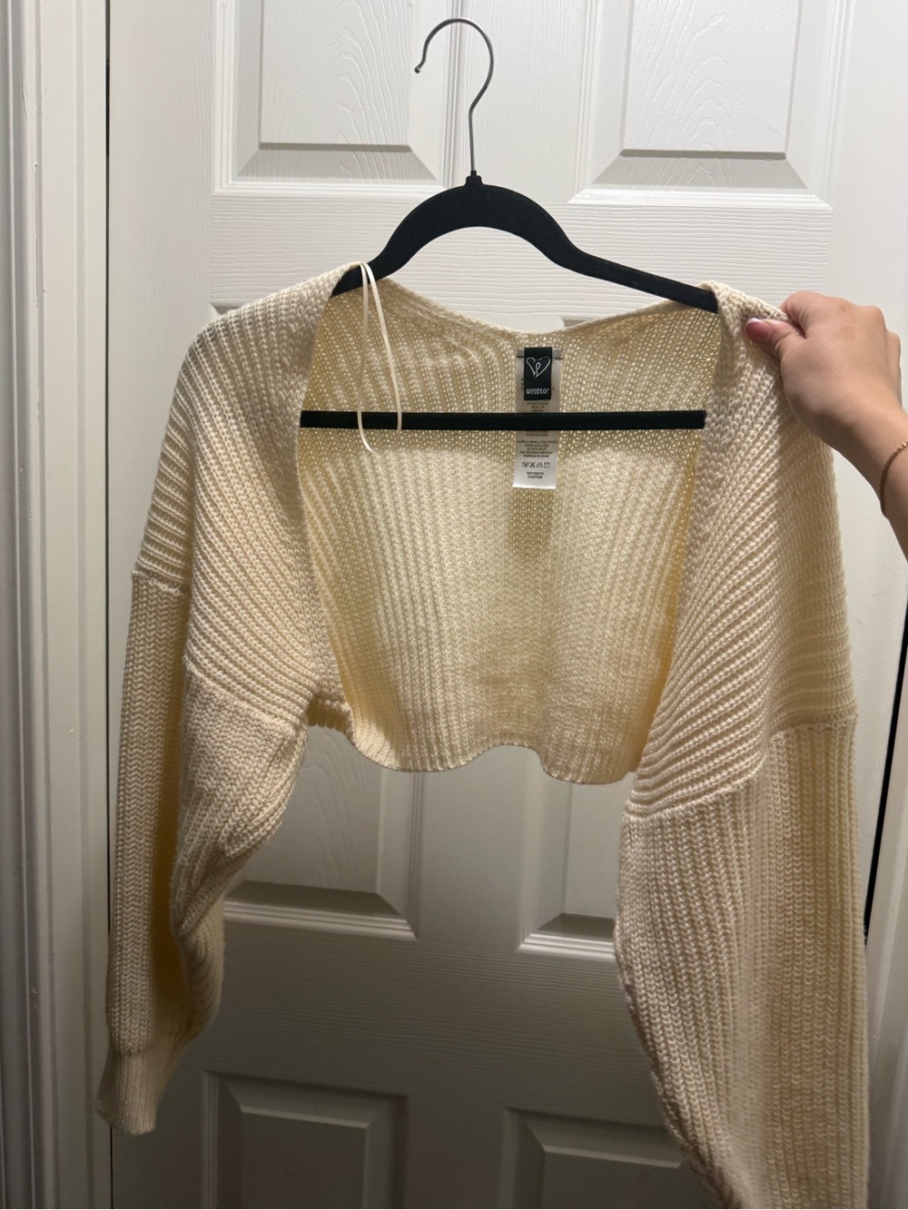 Crochet-Style Cream Open-Front Women's Sweater Shrug